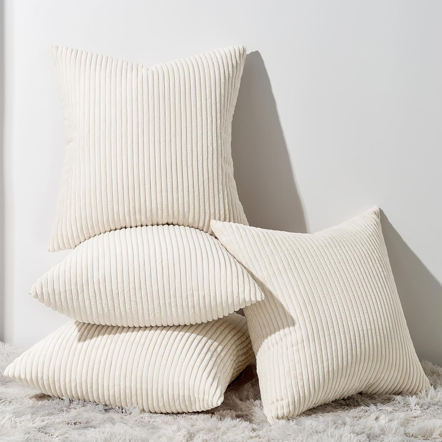 Decorative Beige Cream Throw Pillow Covers Cushion Cases, Set of 4 Soft Velvet Modern Double-Sided Designs
