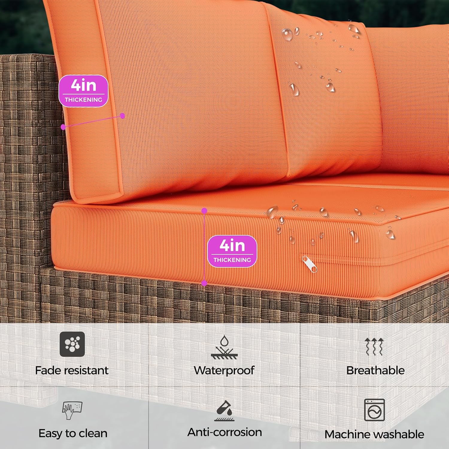 Outdoor Replacement Cushions 14-Piece Waterproof - Patio Furniture Couch Cushions for 6-Seat Sectional Sofa, Outdoor Seat Cushions for Deck, Garden, Backyard (Orange)