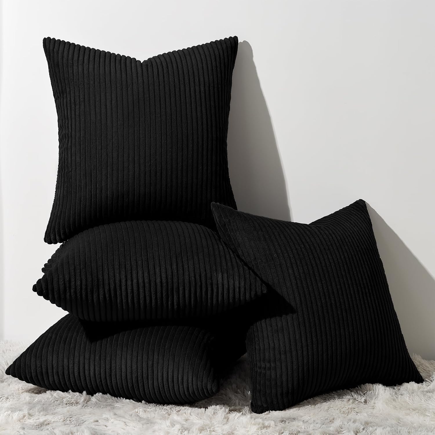 Decorative Black Throw Pillow Covers Cushion Cases, Set of 4 Soft Velvet Modern Double-Sided Designs Match for Home Decor