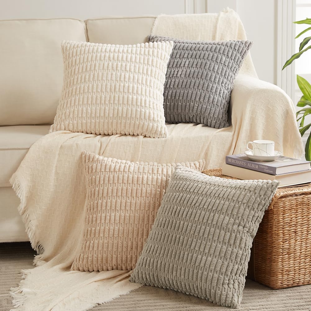 4 Packs Decorative Throw Pillow Covers for Living Room Couch Bed, Modern Farmhouse Boho Home Décor Accent Cushion Case, 18" x 18"