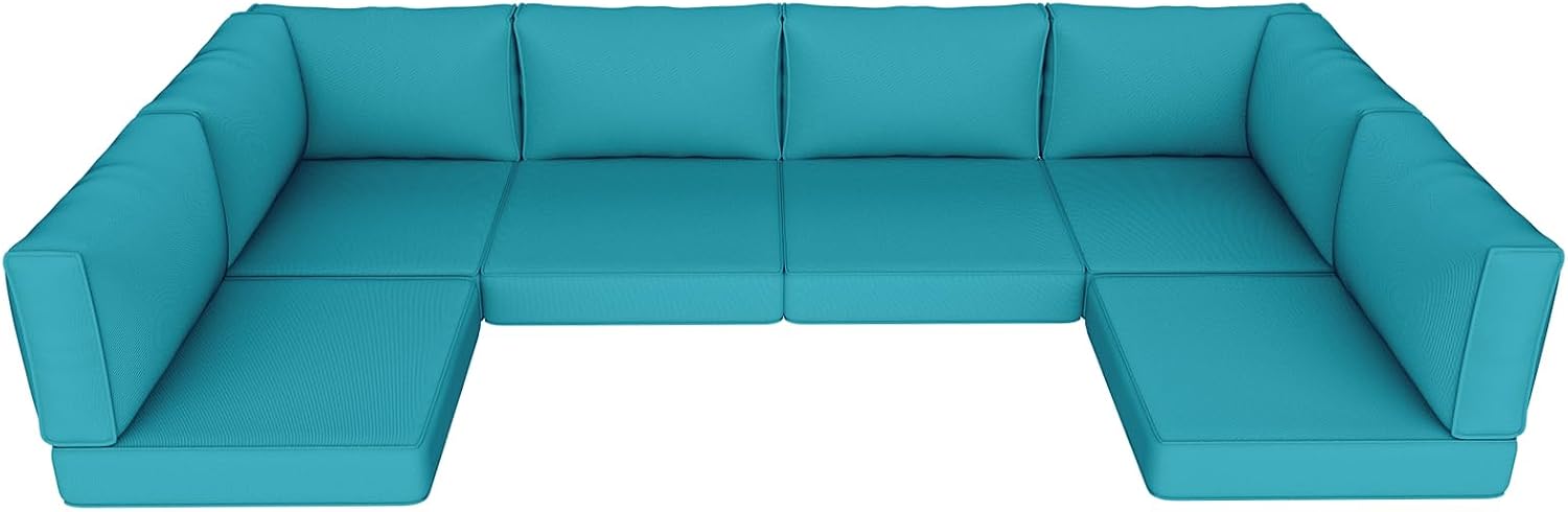 Outdoor Replacement Cushions, Waterproof Outdoor Seat Cushions for Patio Furniture, 14-Piece Couch Cushions Patio Sofa Cushions for Patio 6 Seat Sectional Cushion (Lake Blue)