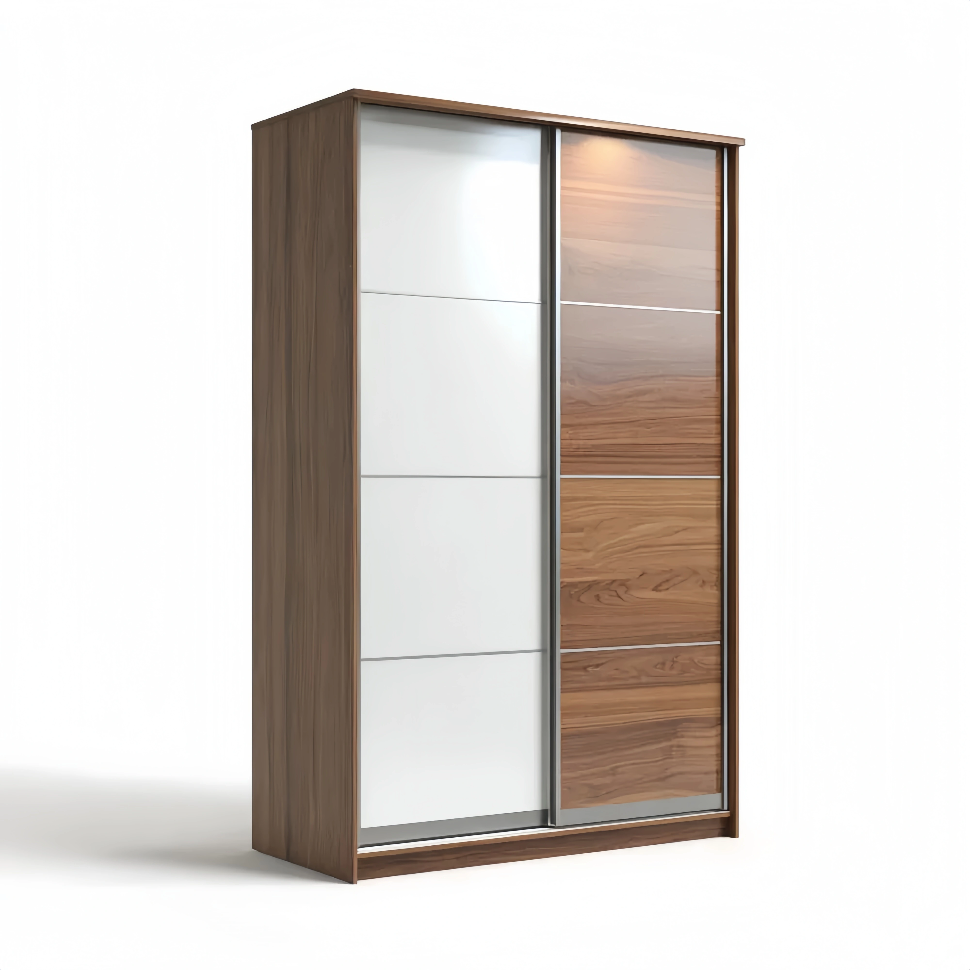 Kleiderschrank mit Schiebetüren in Walnussfurnier/Weiß