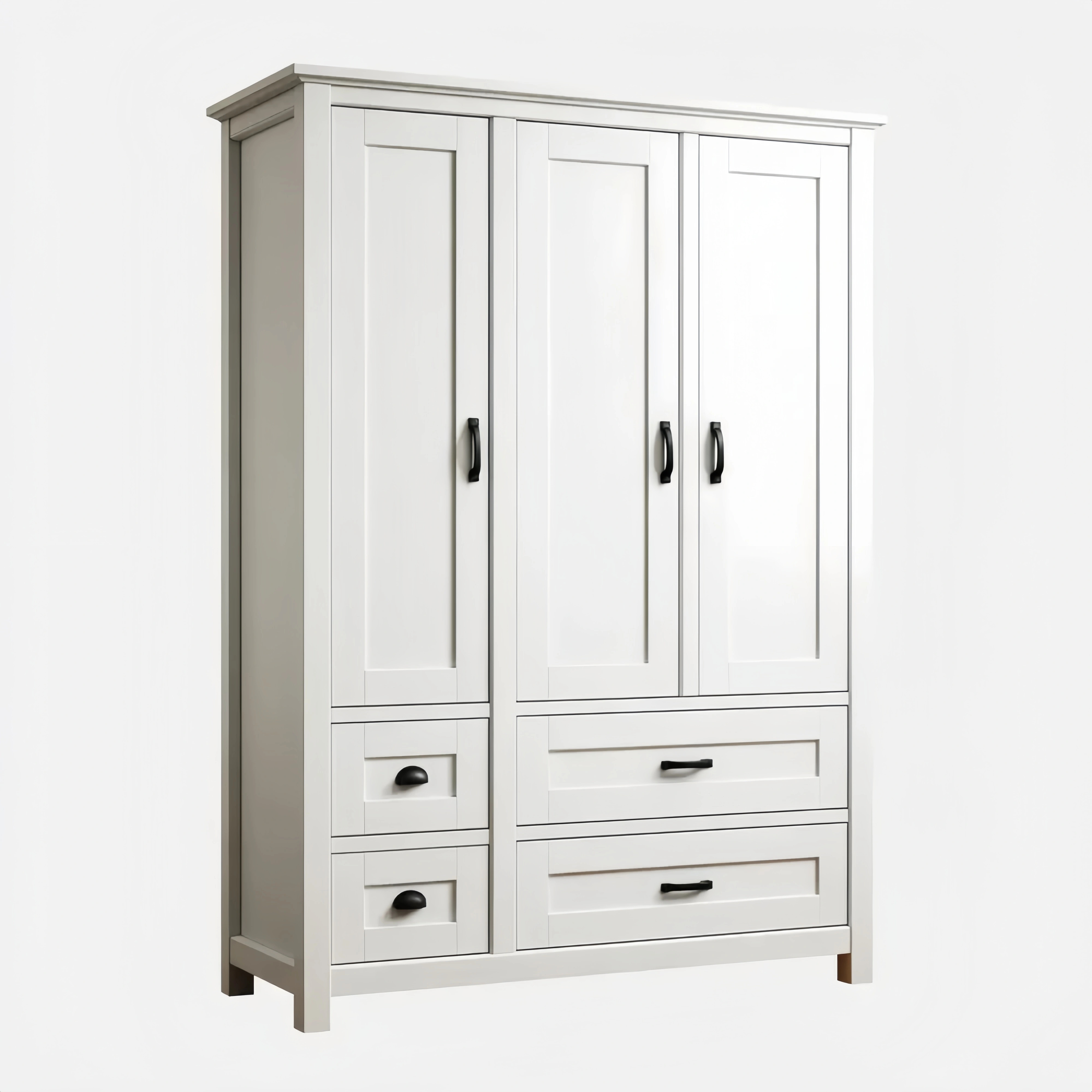 Kleiderschrank Holz 3-türig mit Schubladen – MDF – Weiß – 150x60x200 cm