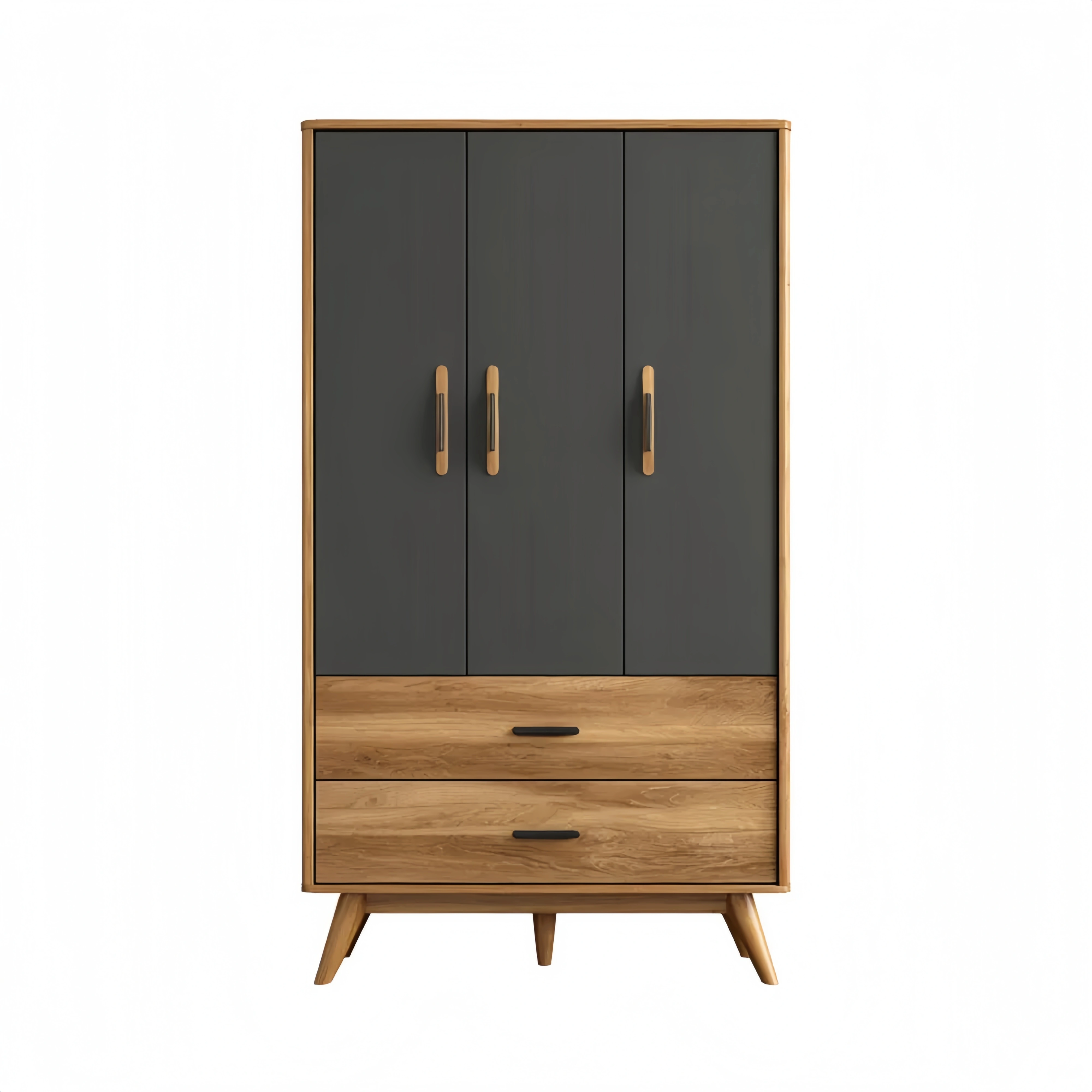 Kleiderschrank Holz 3 Türen - MDF und Eichenfurnier - Dunkelgrau