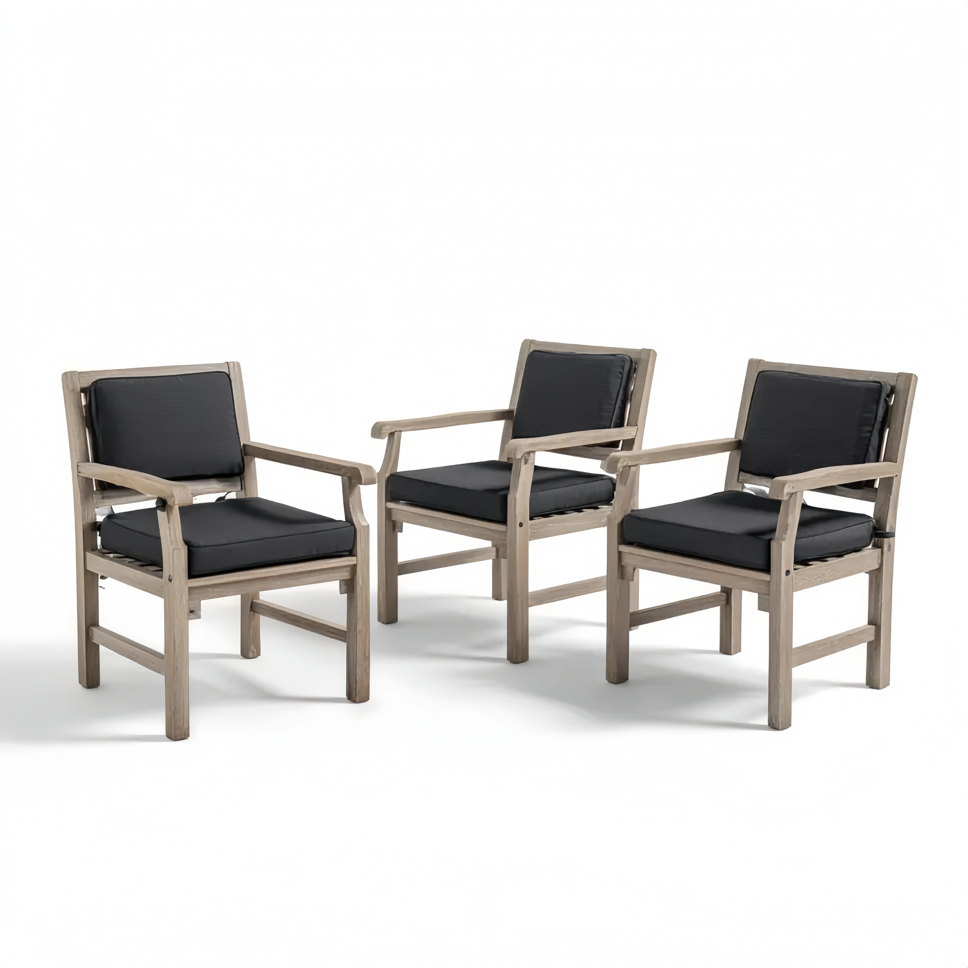 Holz Gartenstühle Set 3-teilig mit Kissen Polyester Anthrazit