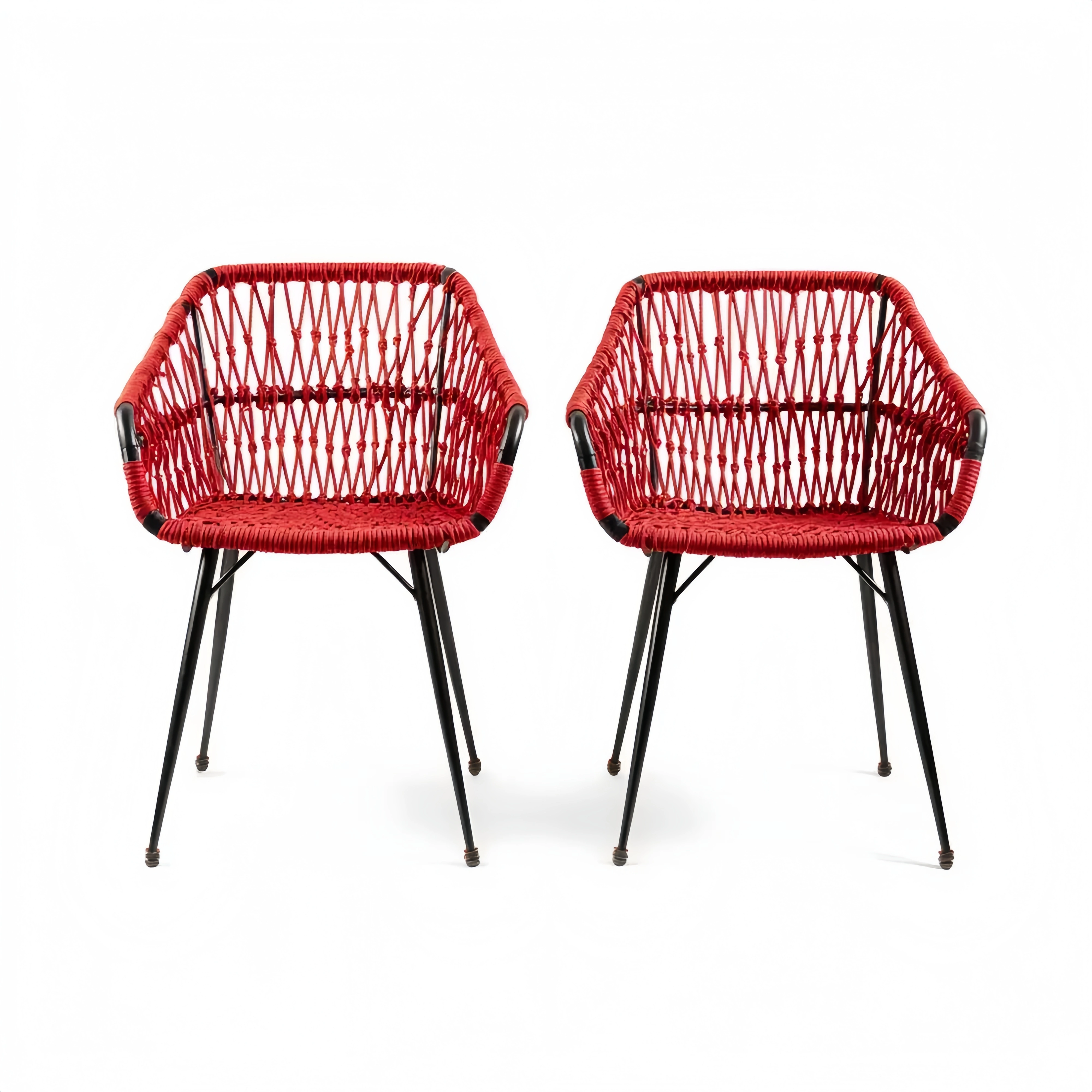Gartenstuhl-Set Kunststoff-Geflecht mit Stahlrahmen, Rot