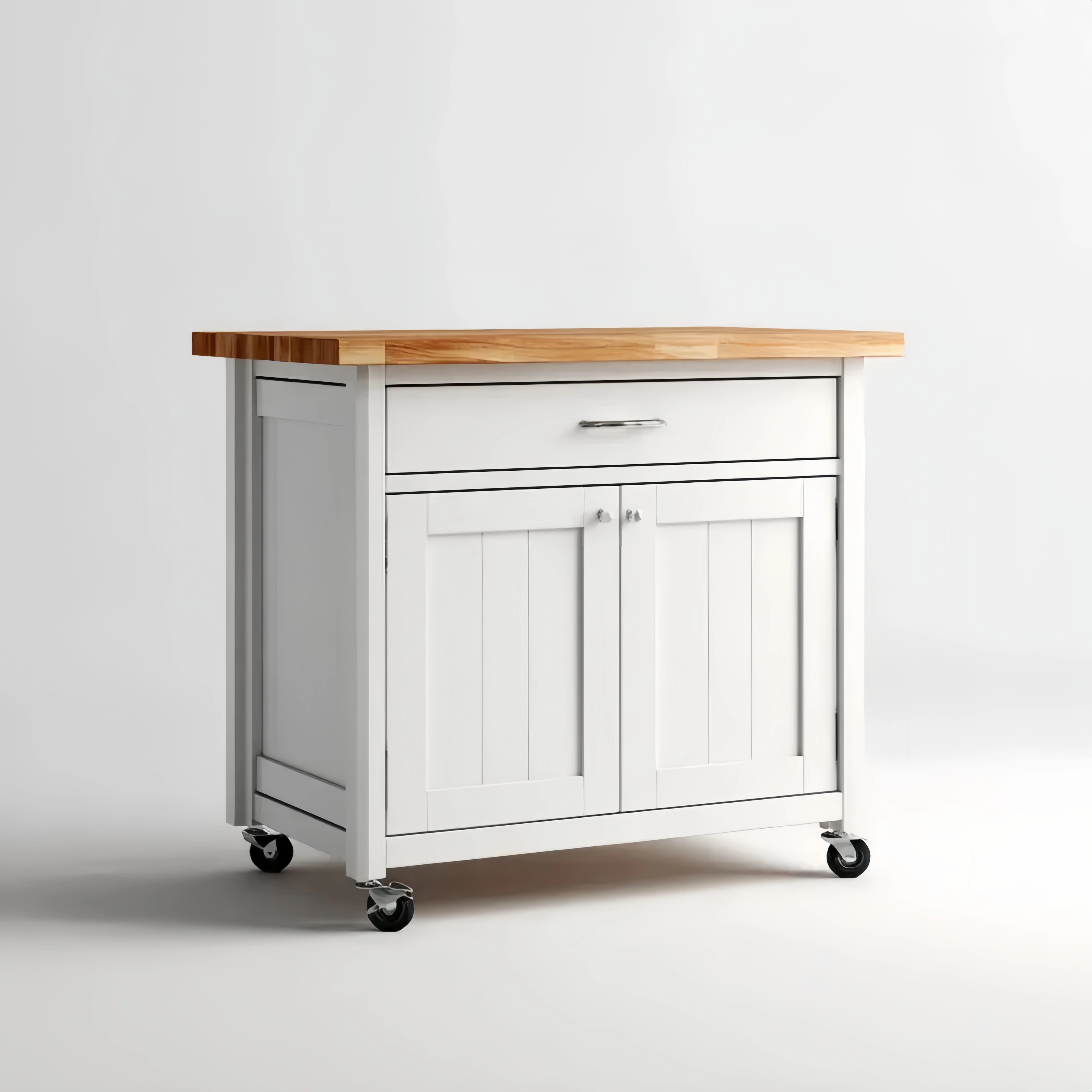 Kücheninsel mit Schublade und Türen - Kiefernholz und Weiß