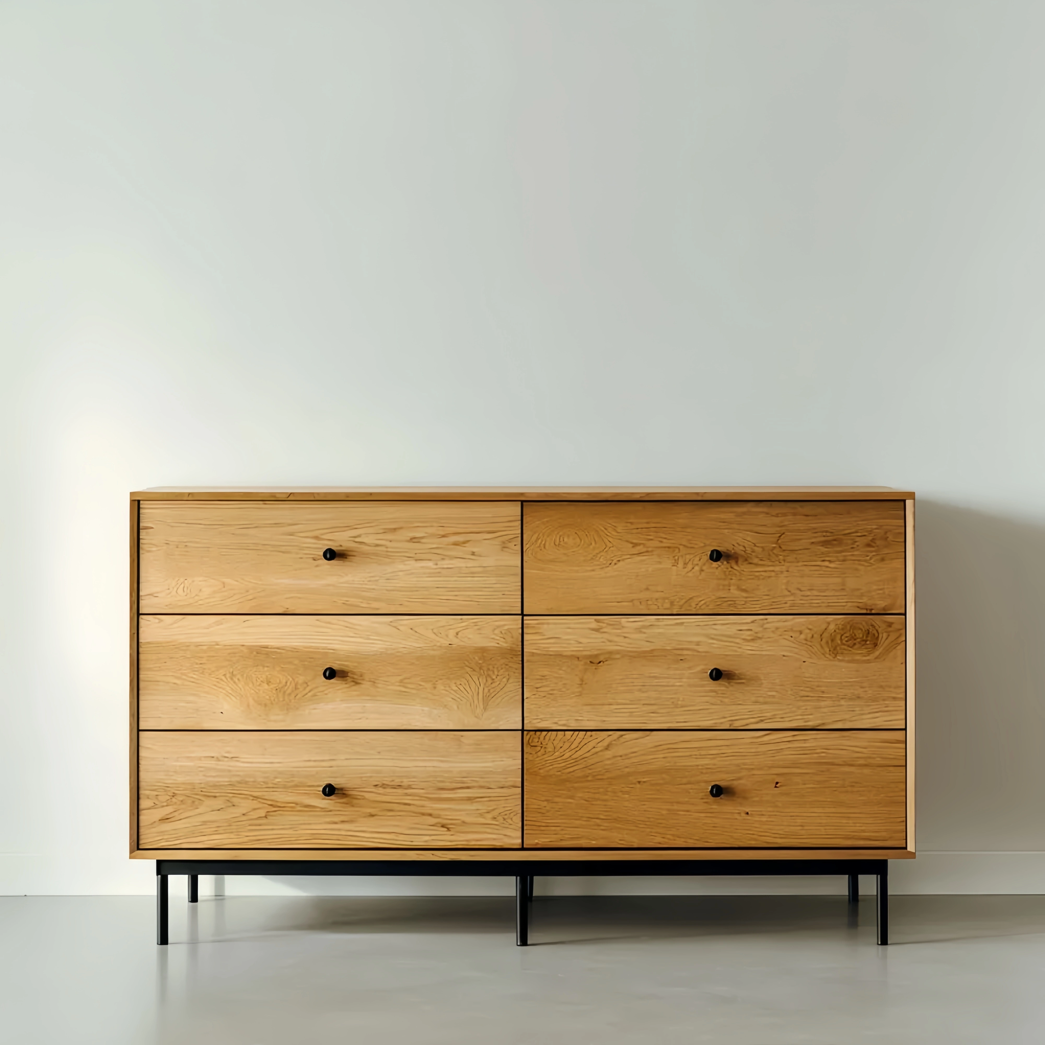Eichenholz Kommode mit 6 Schubladen und Metallrahmen