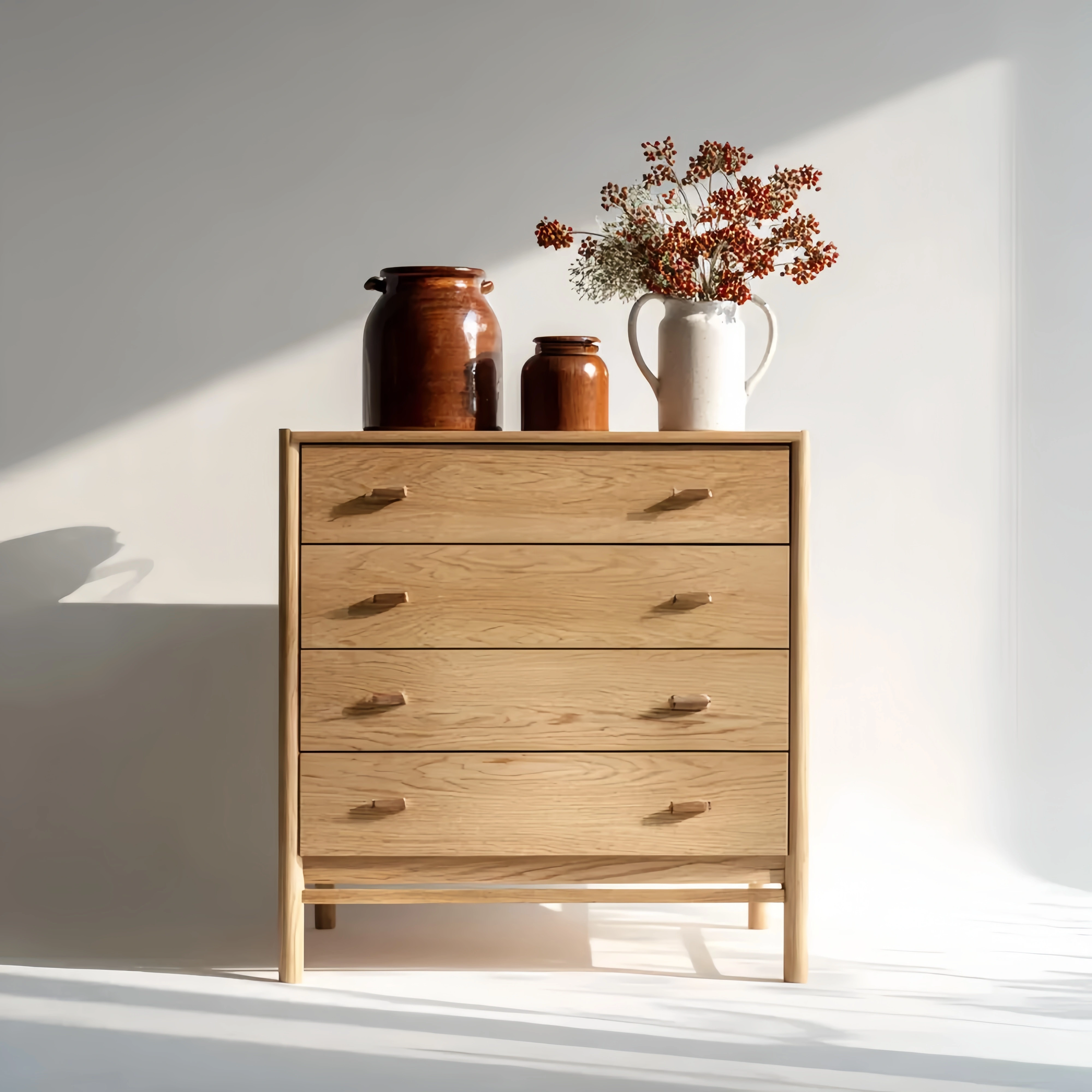 Eiche Holzschubladenkommode mit 4 Schubladen