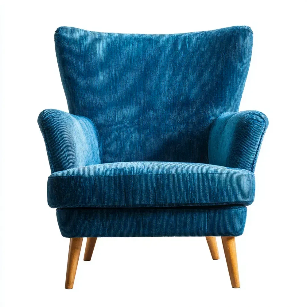 Stoff Sessel mit Holzbeinen Blau