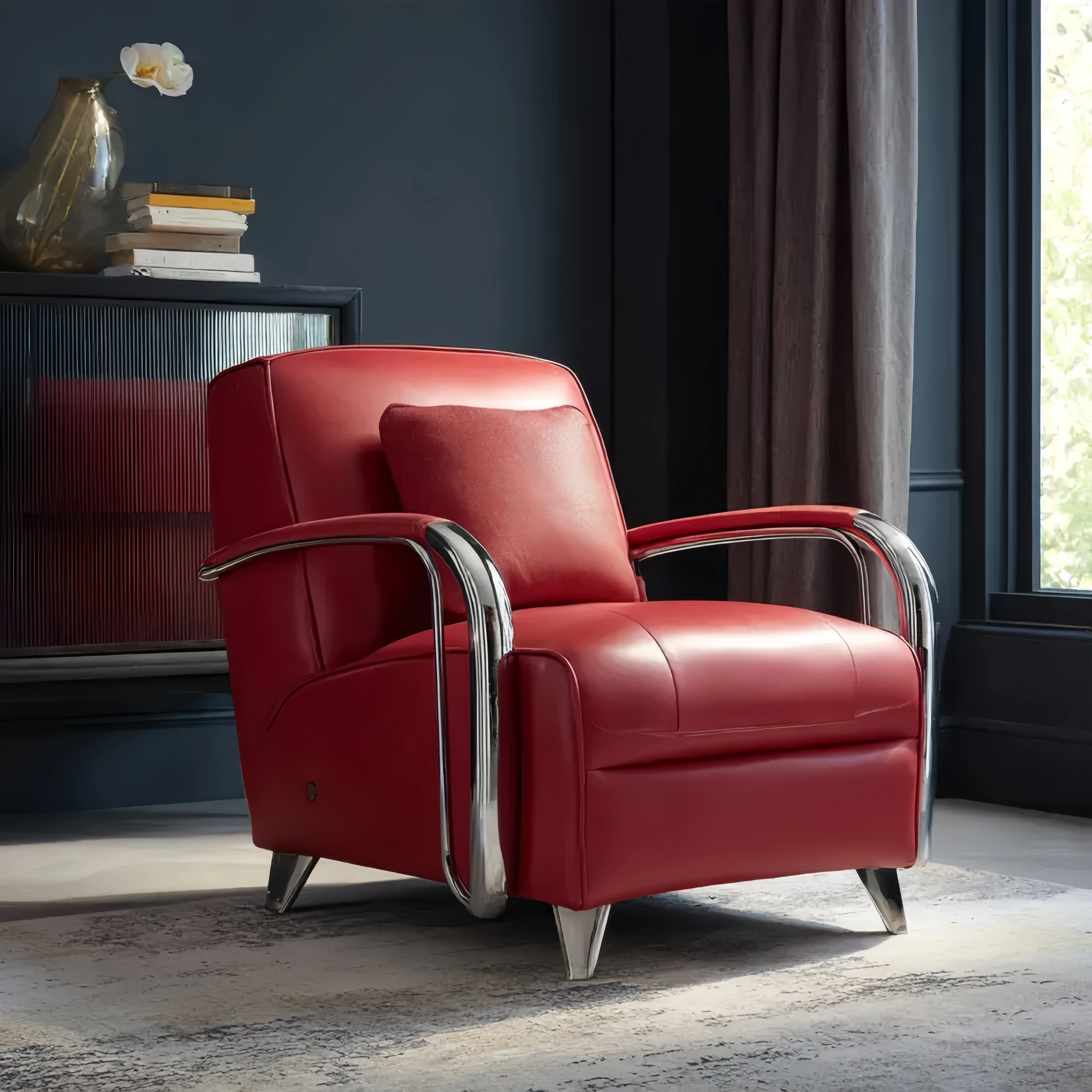 Ledersessel mit Metallakzenten - Rot