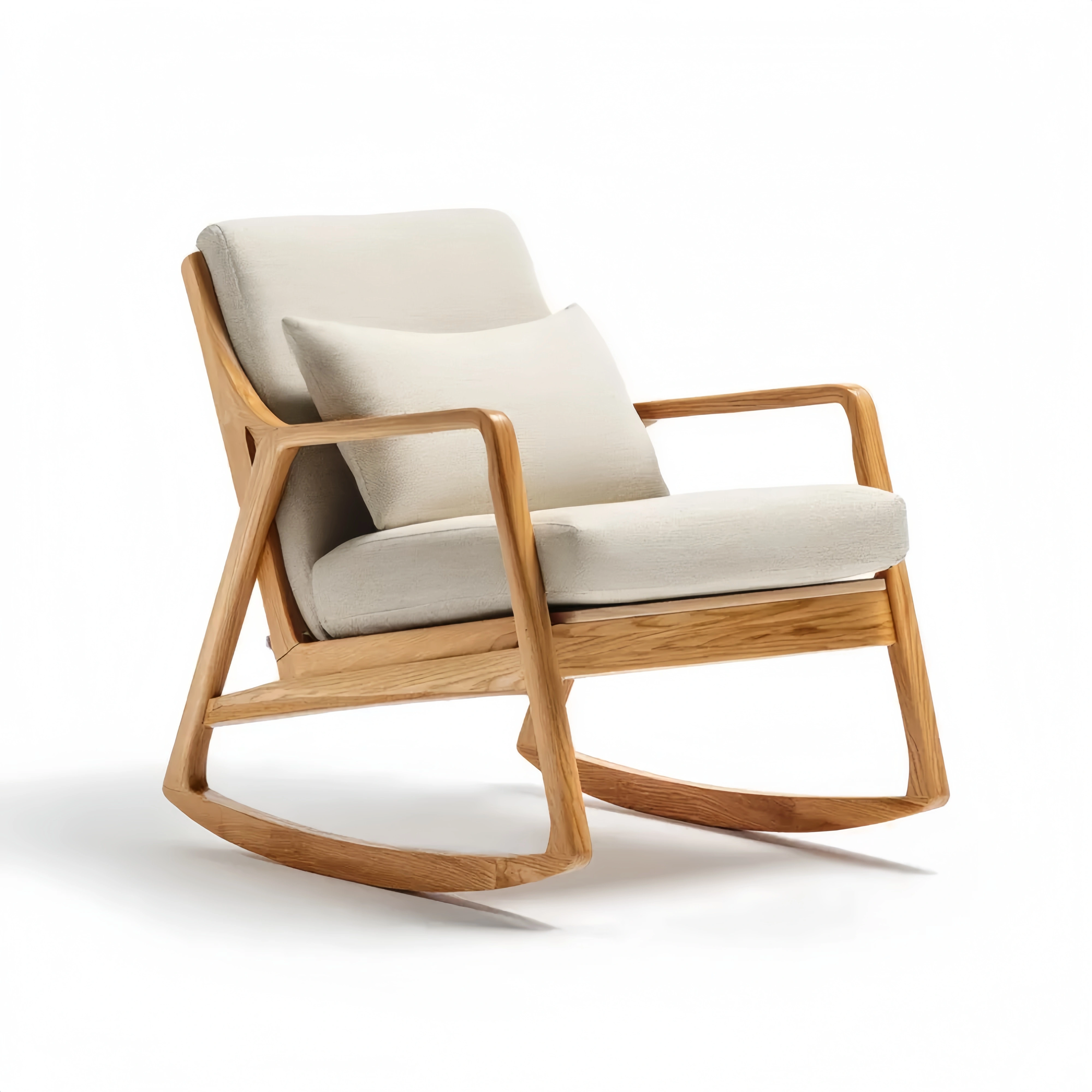 Schaukelstuhl aus Holz mit Stoffpolsterung - Beige