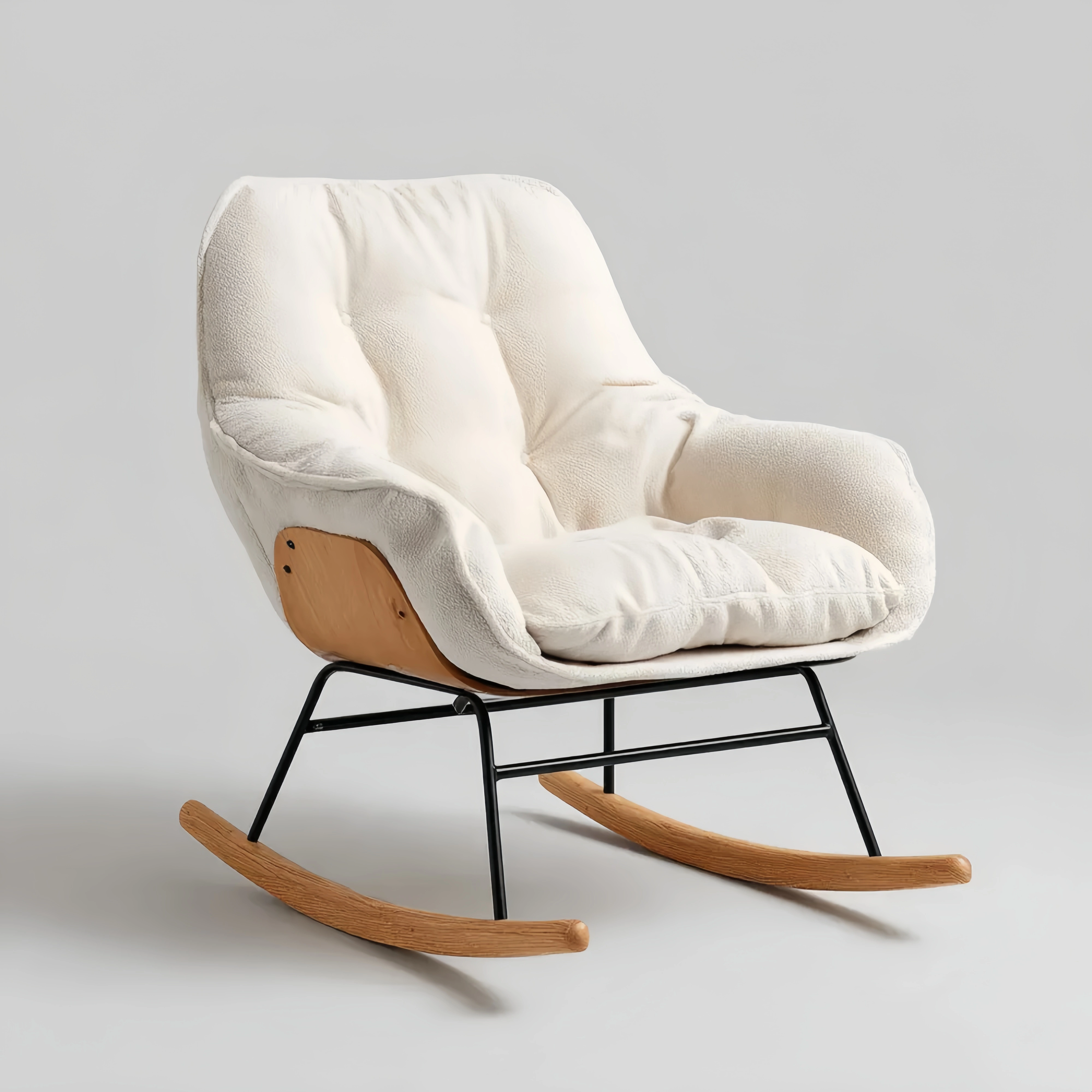 Schaukelstuhl aus Stoff und Holz mit Bouclé-Polsterung - Cremeweiß