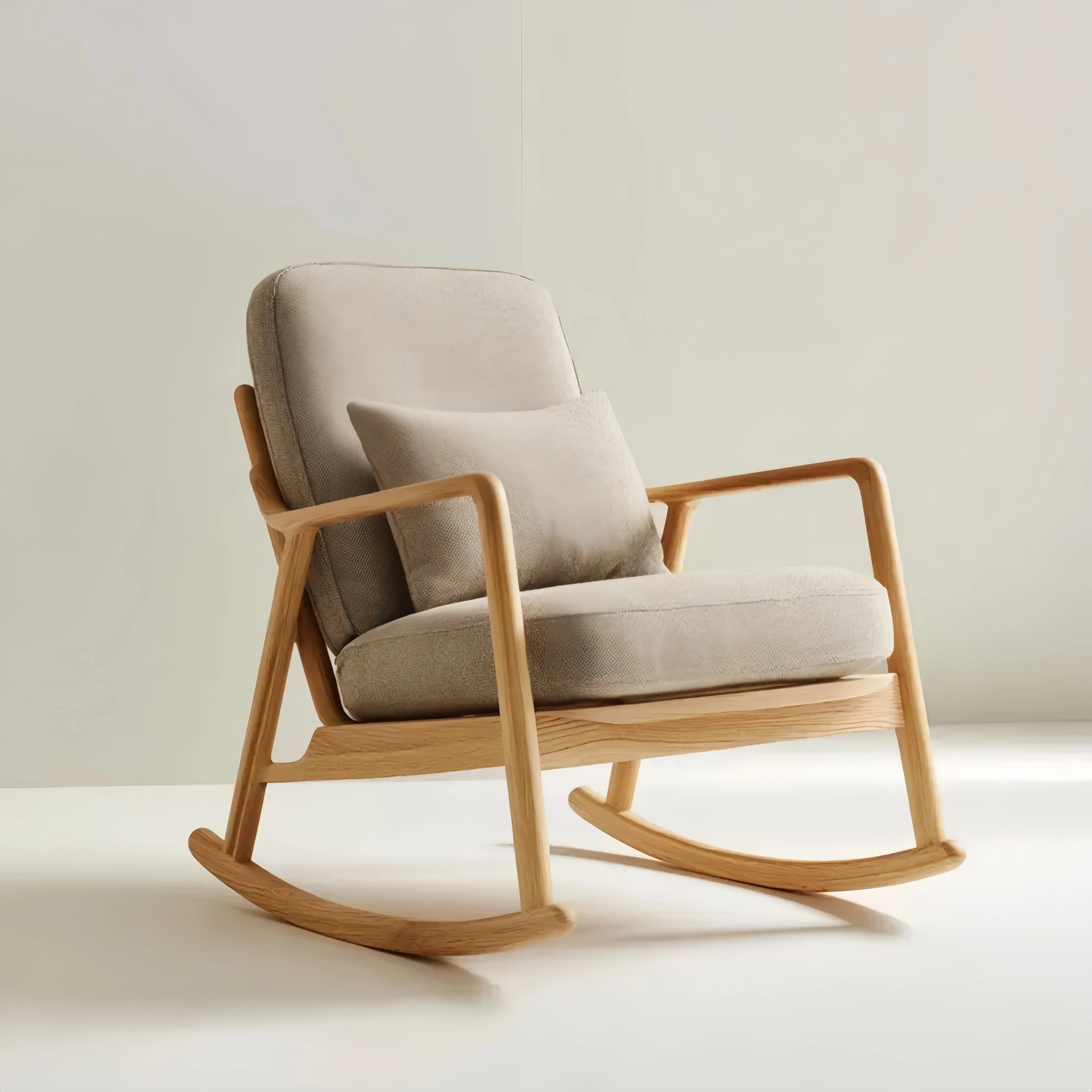 Schaukelstuhl Holzrahmen Baumwoll-Leinen-Gewebe Beige