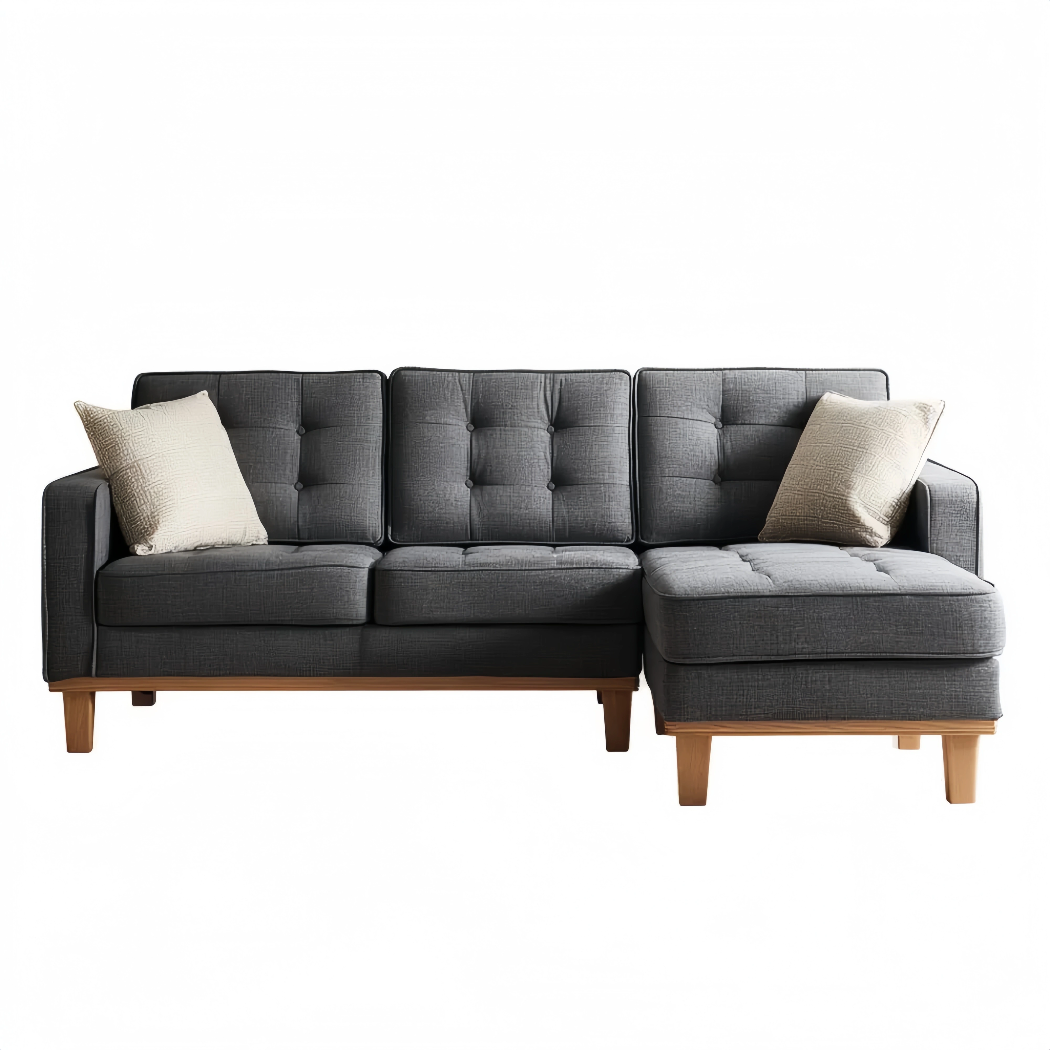 Ecksofa Stoff Dunkelgrau mit Holzbeinen