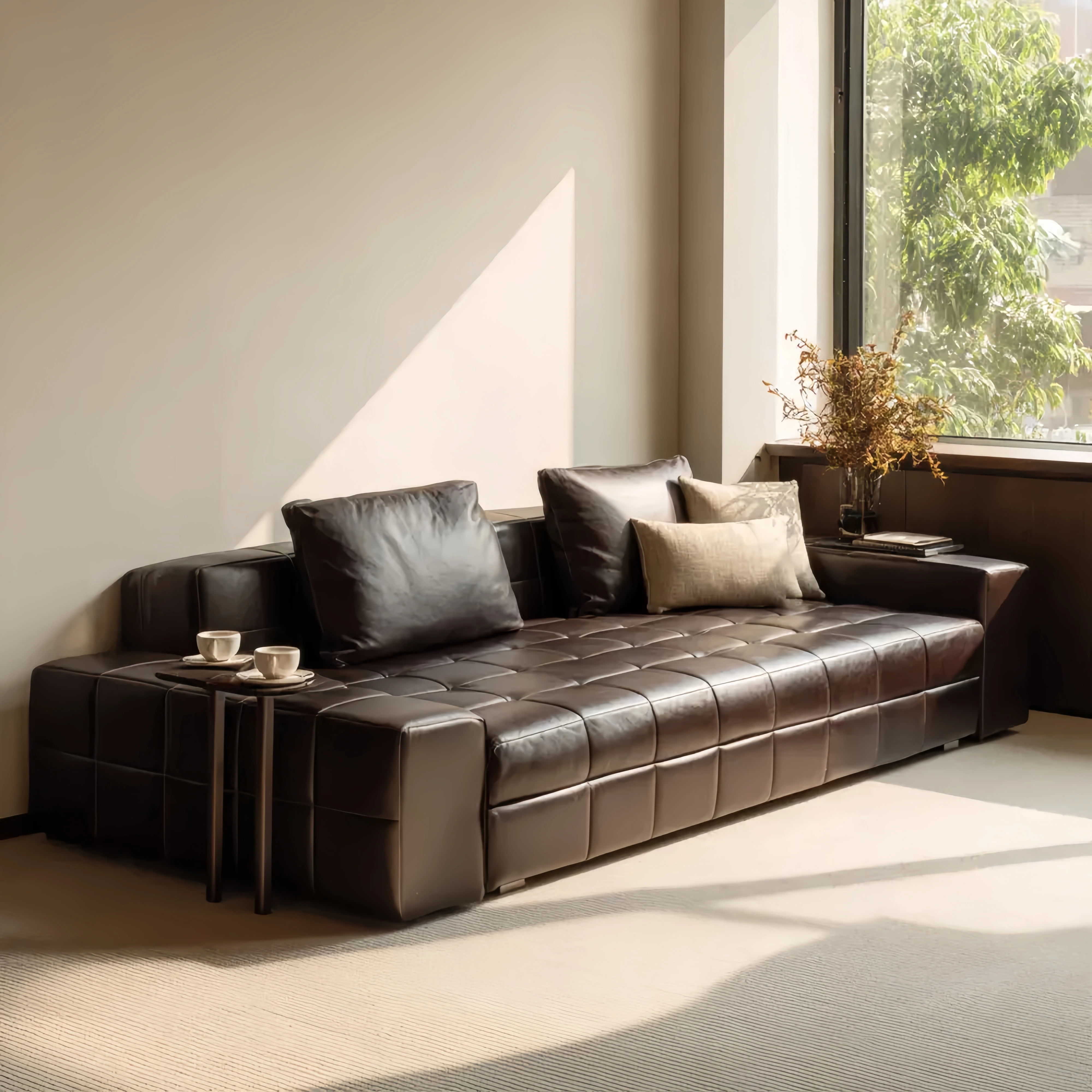 Ledersofa 220x90x75 cm - Dunkelbraun