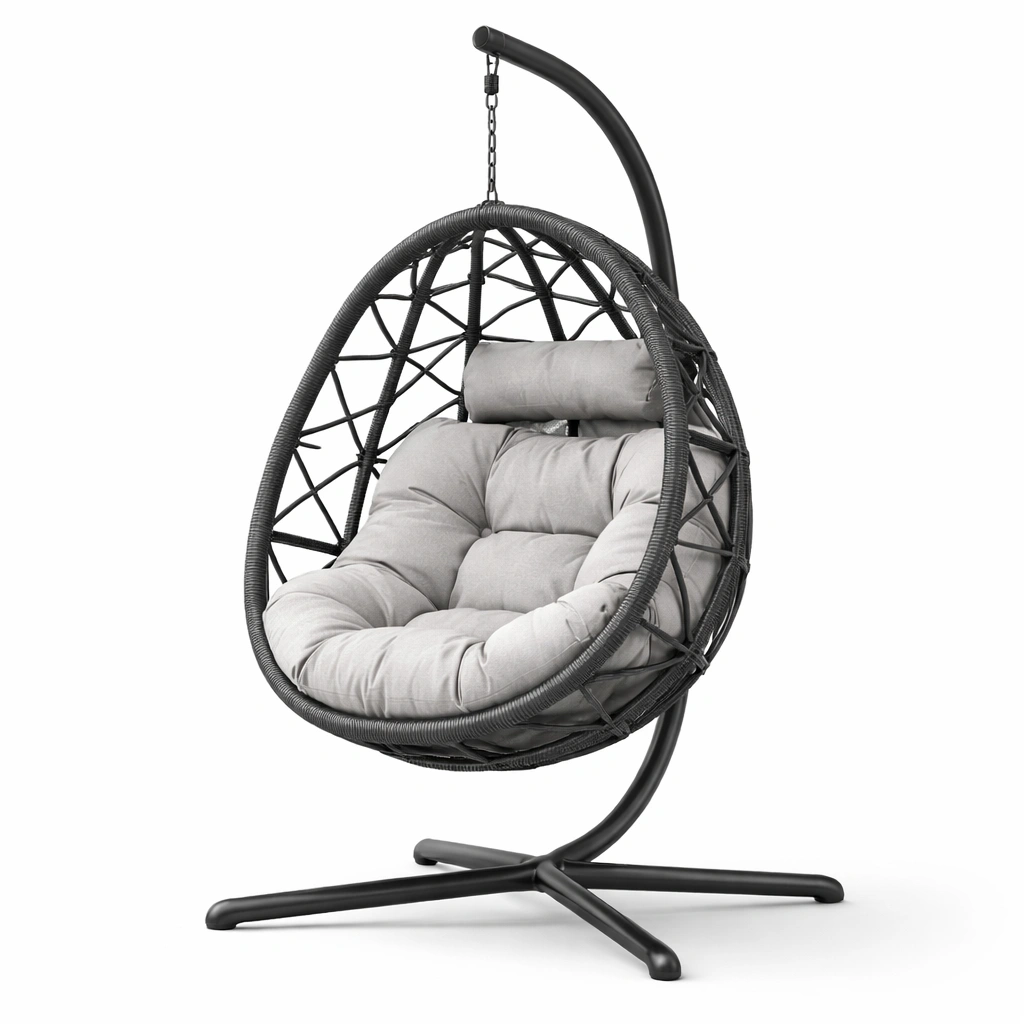 Hängesessel Polyrattan Stahl Grau-HOMEAURELIA