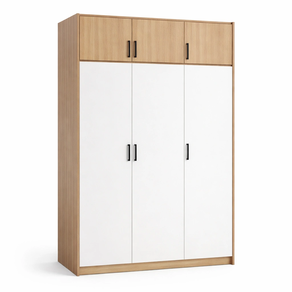 Kleiderschrank Holzfaserplatte Weiß Eiche mit 3 Türen 175x60x240 cm-HOMEAURELIA