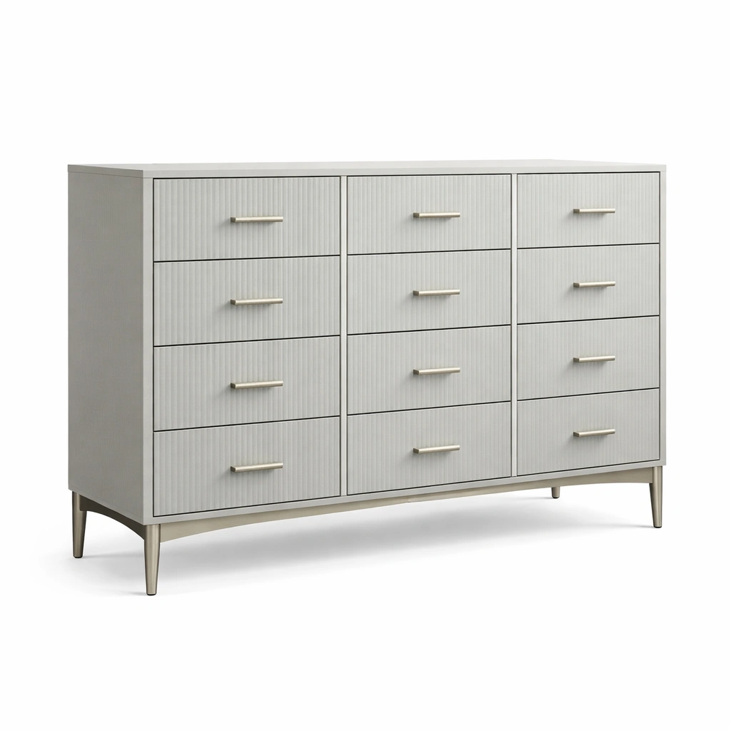 Kommode MDF mit Eschenholzfurnier Grau mit 12 Schubladen-HOMEAURELIA