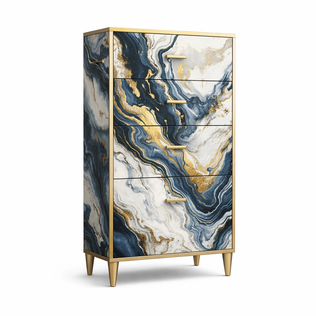 Kommode mit Marmormuster und 5 Schubladen-HOMEAURELIA