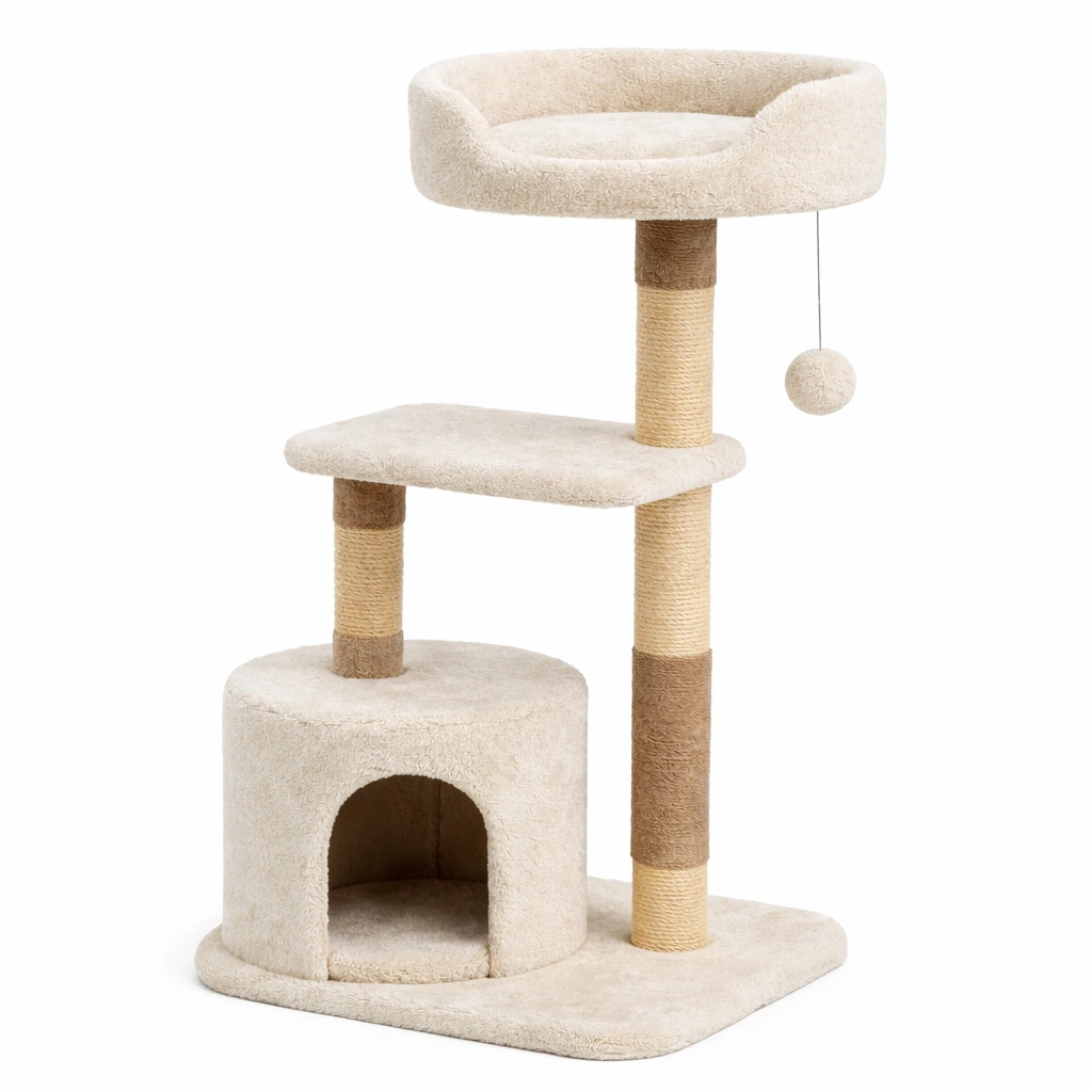 Kratzbaum MDF Sisal Plüsch Beige-HOMEAURELIA