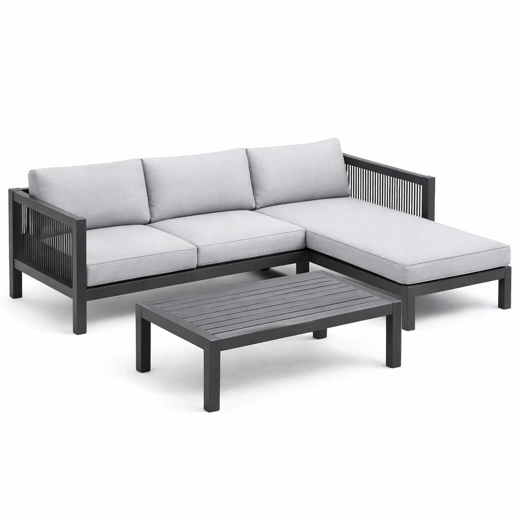 Loungeset Aluminium mit Couchtisch Hellgrau-HOMEAURELIA