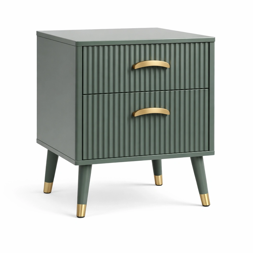 Nachttisch MDF Grün mit 2 Schubladen-HOMEAURELIA