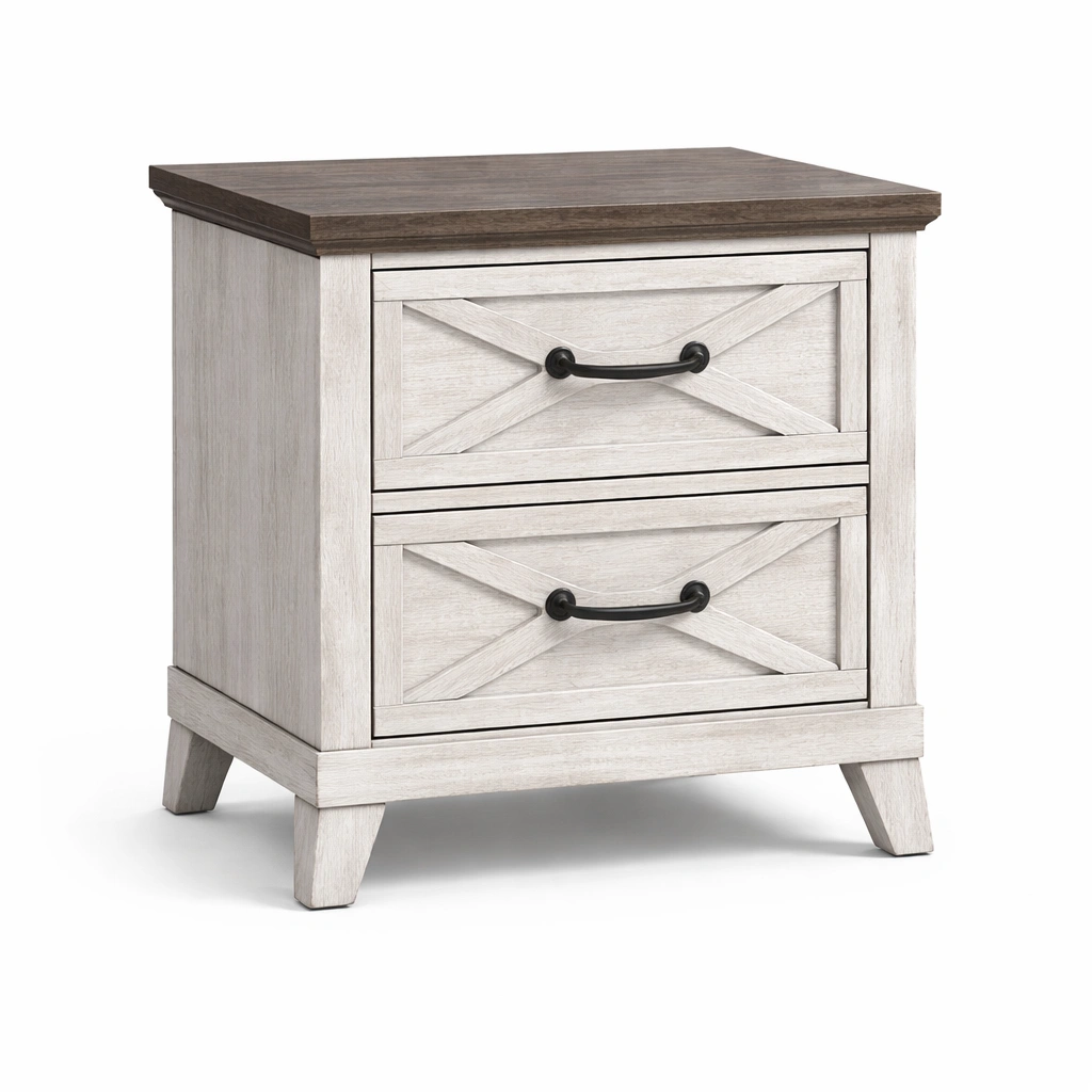 Nachttisch Holz Weiß Braun mit 2 Schubladen-HOMEAURELIA