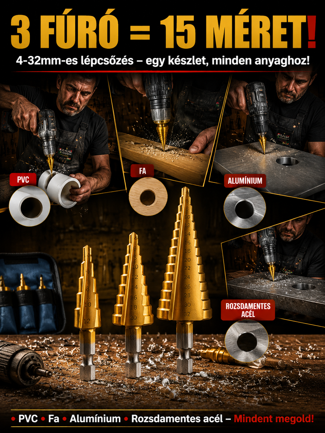 💎【Lyukasztó csodaszer】Többfunkciós toronyfúrófej| 1 db = 15 db hagyományos fúró| Nincs Előfúrás, Nincs Kicsúszás| 3mp Alatt Áttör Acélt⚡