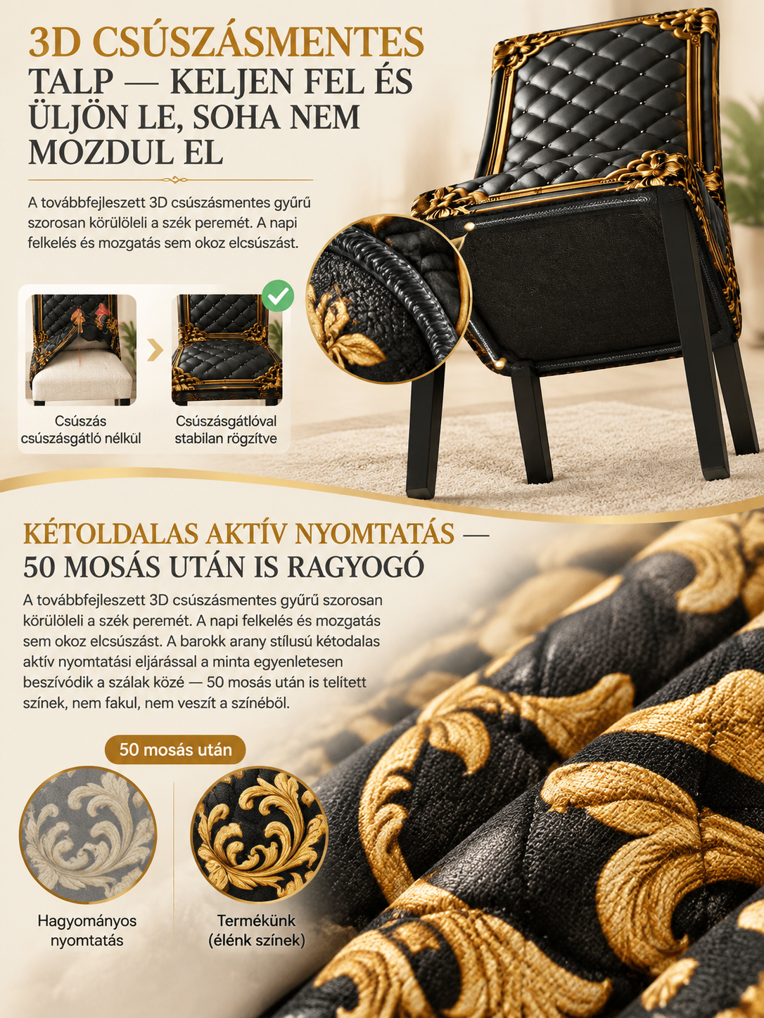 👑【Királyi barokk stílusú】 Mosható, rugalmas székhuzat⚡ Megújulás 3 mp alatt | 🐾 Karcolásálló | 💧 Folttaszító