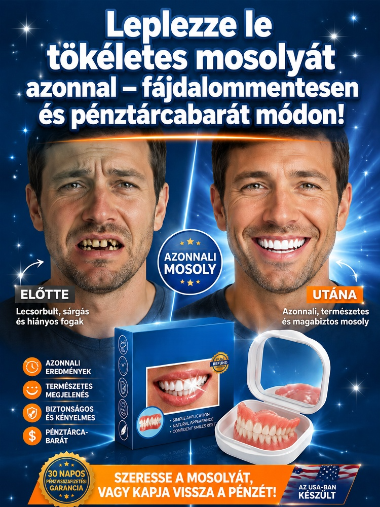 🦷Azonnali mosoly hamis fogtartó| Orvosi minőségű, rágásálló anyag, természetes és láthatatlan| 3 perc alatt, fájdalommentesen a hiányzó és sárga fogak ellen (Ajándék tükrös tokkal)| Rágj almát vagy kukoricát gond nélkül, sosem esik ki| Nyerd vissza magab
