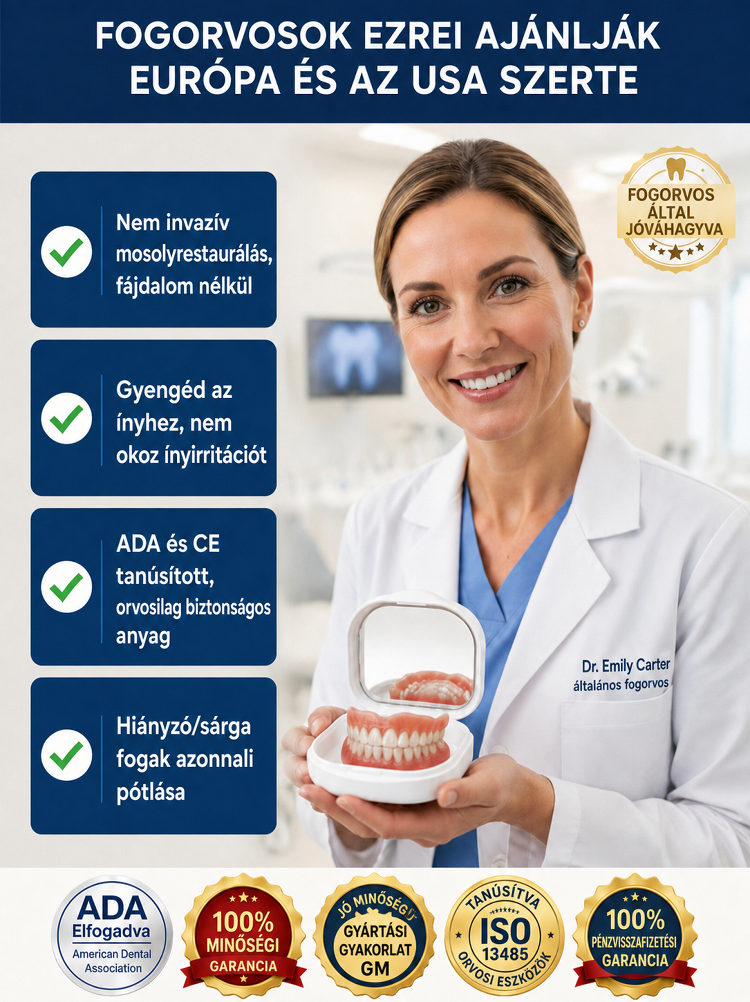 🦷Azonnali mosoly hamis fogtartó| Orvosi minőségű, rágásálló anyag, természetes és láthatatlan| 3 perc alatt, fájdalommentesen a hiányzó és sárga fogak ellen (Ajándék tükrös tokkal)| Rágj almát vagy kukoricát gond nélkül, sosem esik ki| Nyerd vissza magab