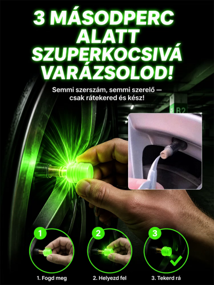 🏎️【Az autód azonnali szintlépése】Menő, világító szelepsapka| Elemmel Együtt, Egyszerű Telepítés| Automatikus Bekapcsolás, Biztonságos Éjszakai Vezetés(Vízálló)⚡