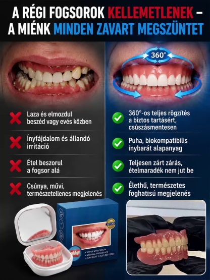 🦷Azonnali mosoly hamis fogtartó| Orvosi minőségű, rágásálló anyag, természetes és láthatatlan| 3 perc alatt, fájdalommentesen a hiányzó és sárga fogak ellen (Ajándék tükrös tokkal)| Rágj almát vagy kukoricát gond nélkül, sosem esik ki| Nyerd vissza magab
