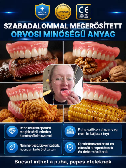 🦷Azonnali mosoly hamis fogtartó| Orvosi minőségű, rágásálló anyag, természetes és láthatatlan| 3 perc alatt, fájdalommentesen a hiányzó és sárga fogak ellen (Ajándék tükrös tokkal)| Rágj almát vagy kukoricát gond nélkül, sosem esik ki| Nyerd vissza magab