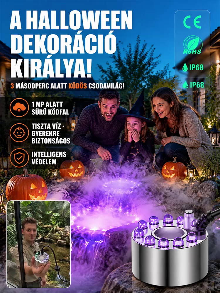🌲【Erdei Vízesés Otthon】 Szuper Csendes Kerti Párásító | 1 mp Ködképző | Biztonságos Gyerekeknek🌲