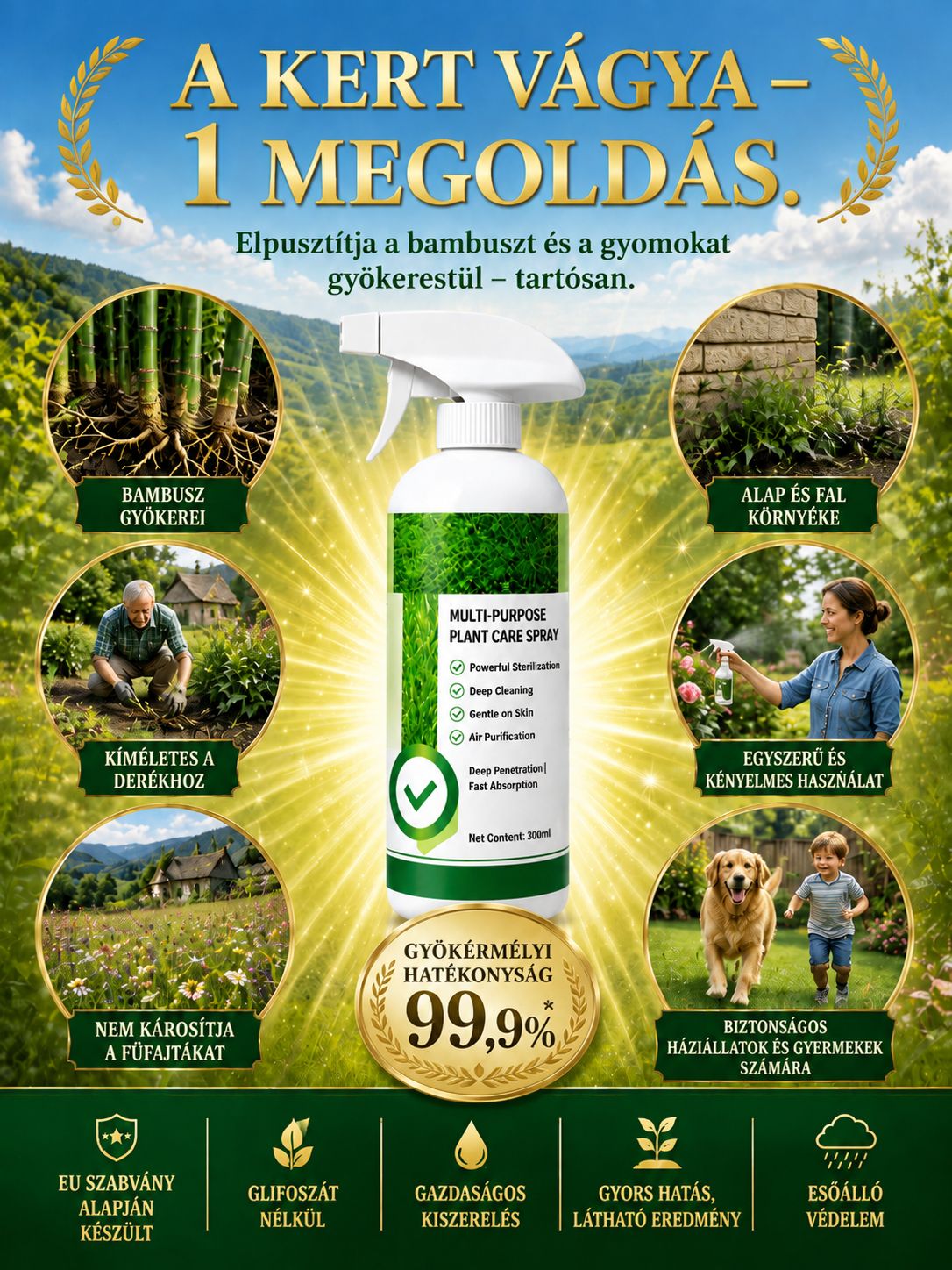 🌿 "Egy Permettel Tiszta" Szuper Erős Gyomirtó | 99,9% Gyökérpusztítás (Környezetbarát)