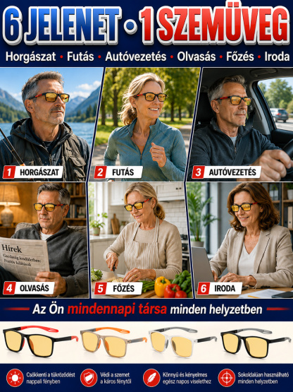 【Nappal és éjjel is használható】Szuperkönnyű sportos éjszakai olvasószemüveg✨ 1 Szemüveg = Olvasószemüveg + Számítógépes szemüveg + Napszemüveg! ✨