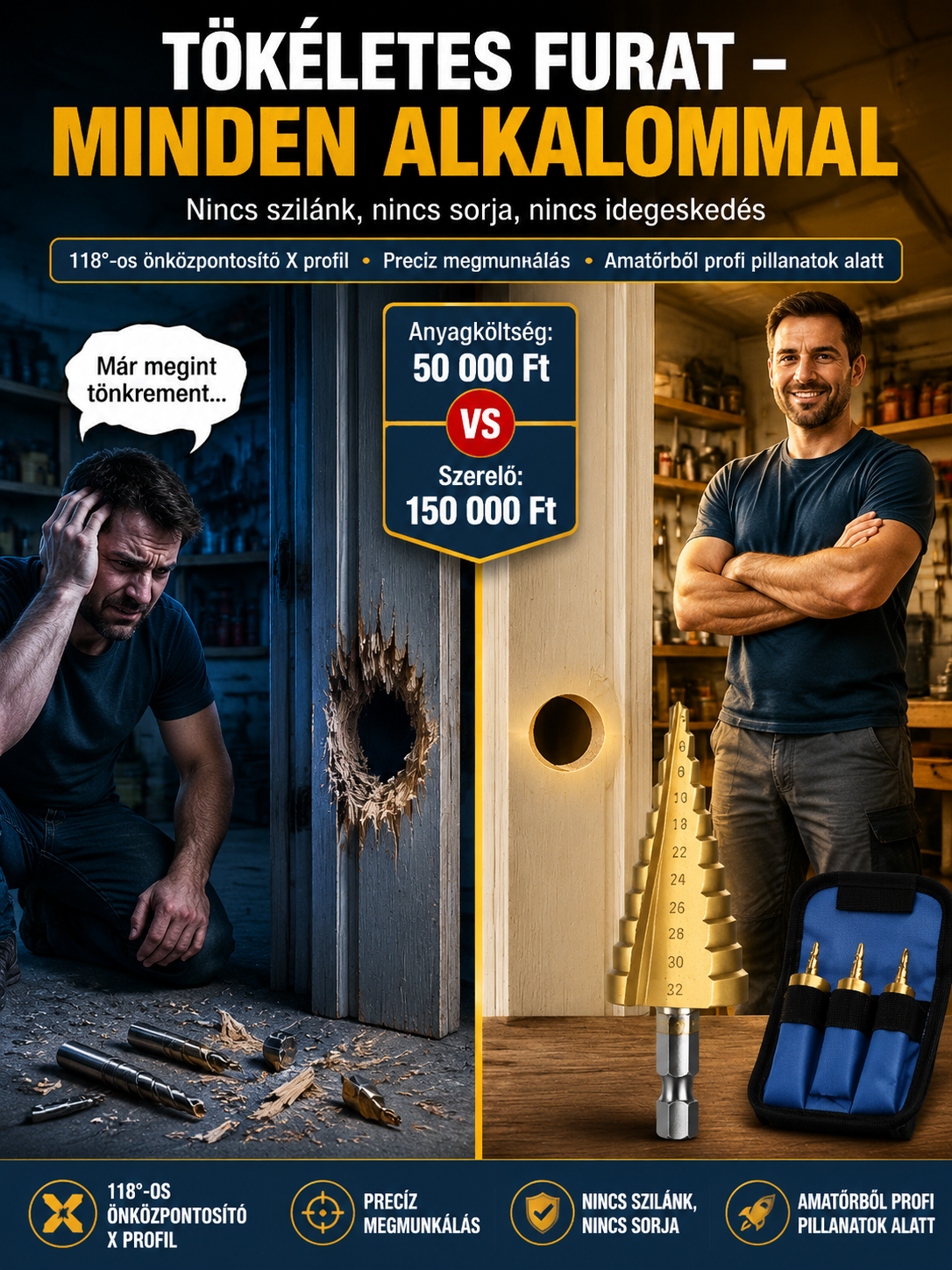 💎【Lyukasztó csodaszer】Többfunkciós toronyfúrófej| 1 db = 15 db hagyományos fúró| Nincs Előfúrás, Nincs Kicsúszás| 3mp Alatt Áttör Acélt⚡