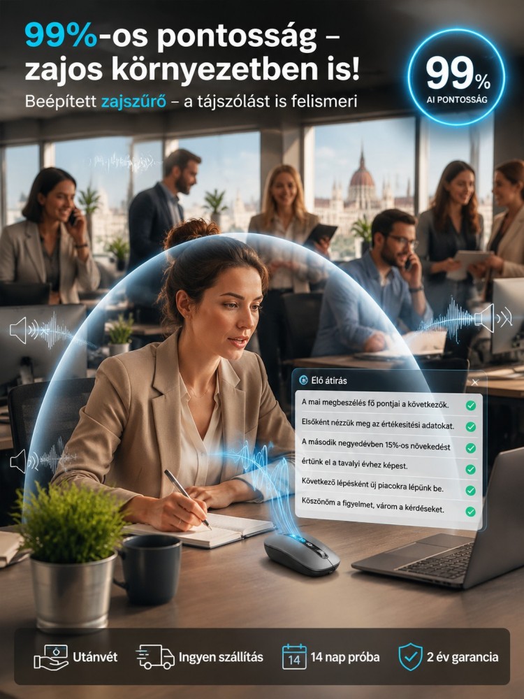 🚀Mesterséges intelligencia vezeték nélküli egér|  1600 Szó/Perc Hangalapú Gépelés & 24 Nyelvű Fordító| Szinkrontolmács, PPT Készítő & Hangvezérlés