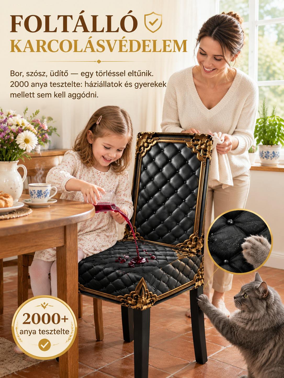 👑【Királyi barokk stílusú】 Mosható, rugalmas székhuzat⚡ Megújulás 3 mp alatt | 🐾 Karcolásálló | 💧 Folttaszító