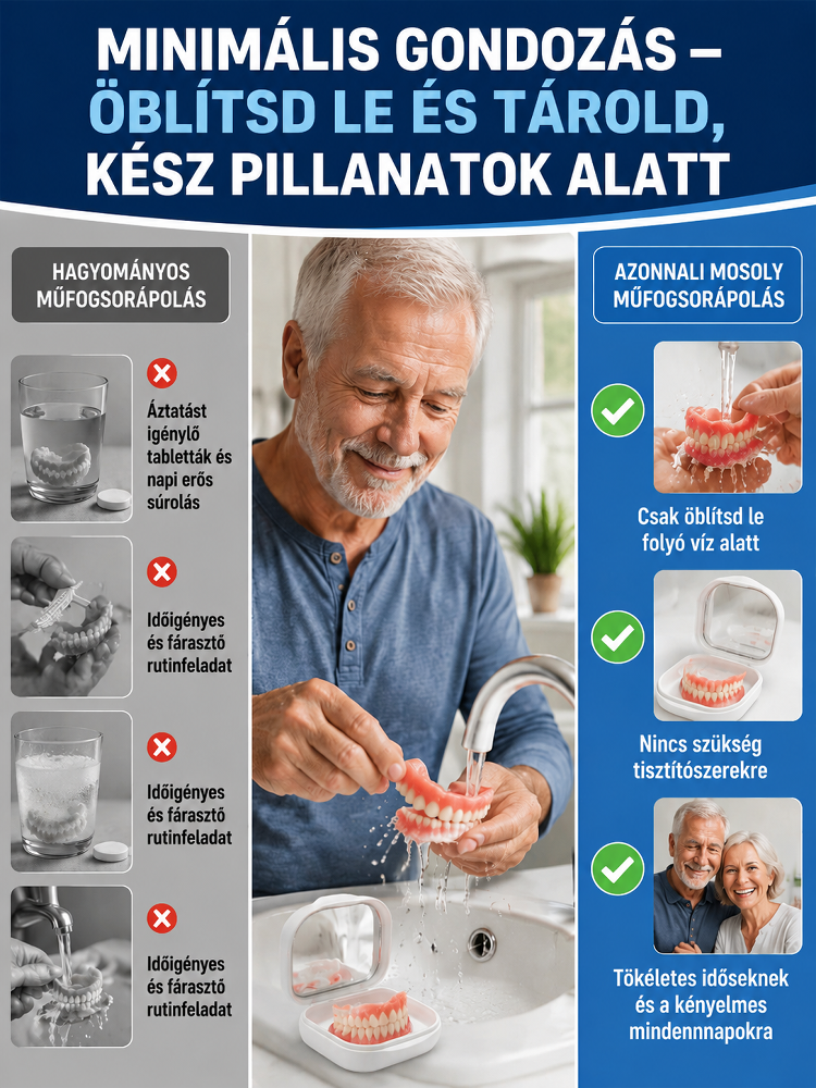 🦷Azonnali mosoly hamis fogtartó| Orvosi minőségű, rágásálló anyag, természetes és láthatatlan| 3 perc alatt, fájdalommentesen a hiányzó és sárga fogak ellen (Ajándék tükrös tokkal)| Rágj almát vagy kukoricát gond nélkül, sosem esik ki| Nyerd vissza magab