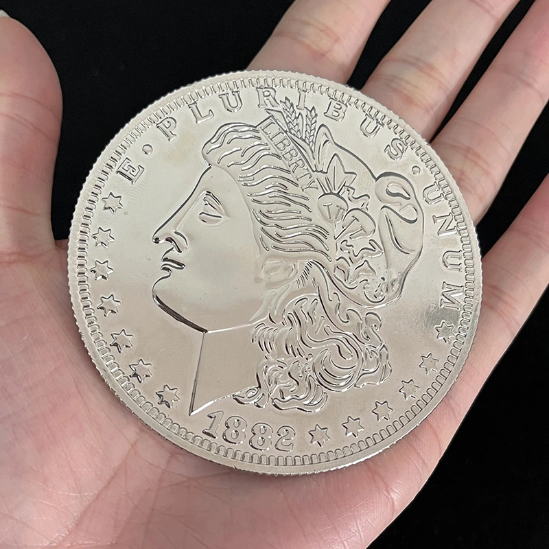 Super-bright chrome-plated Morgan coin (7.3cm, zinc alloy)