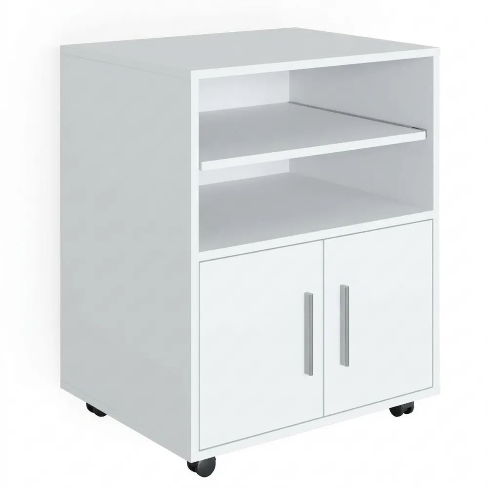 Rollcontainer mit offenen Ablageflächen und Rollen, Weiß, 48.4 x 60.2 cm