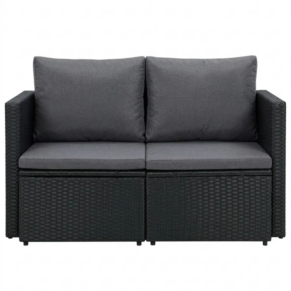 2-Sitzer Gartensofa mit Kissen in Schwarz für Terrasse
