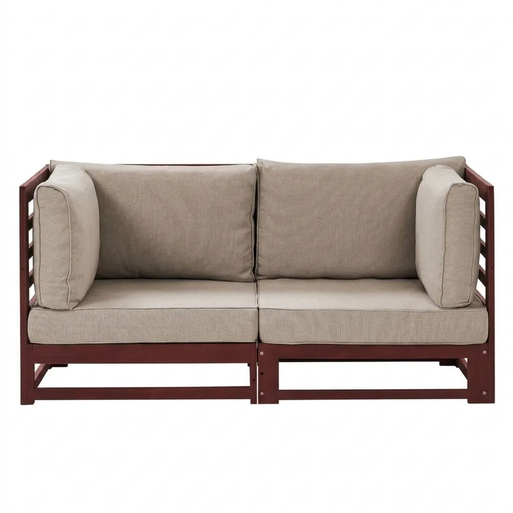 Gartensofa aus Akazienholz für 2 Personen mit Polster in Taupe