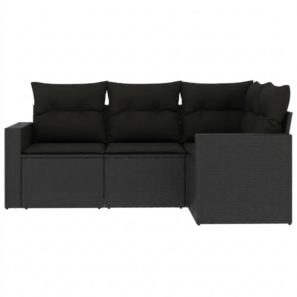 4-teilige Garten-Sitzgruppe mit Stauraum und Kissen, Terrasse Lounge Set, Modular Rattan Sofa, Schwarz