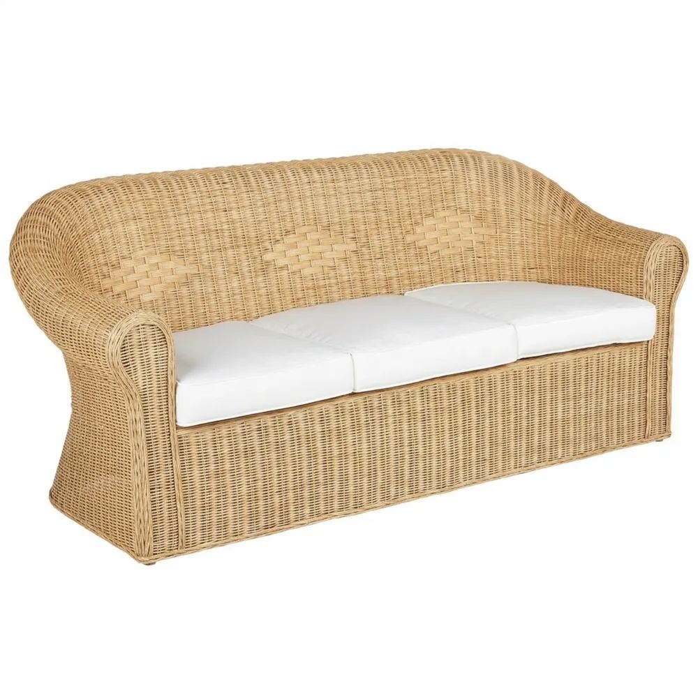 Garten-Sofa 3-Sitzer Rattan mit weißen Kissen