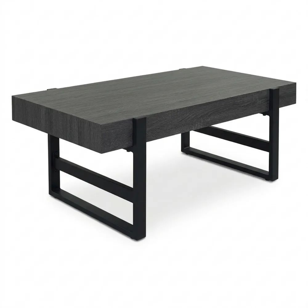 Moderner Wohnzimmertisch in Schwarzer Eiche-Optik mit Metallfüßen, 40x110x60cm