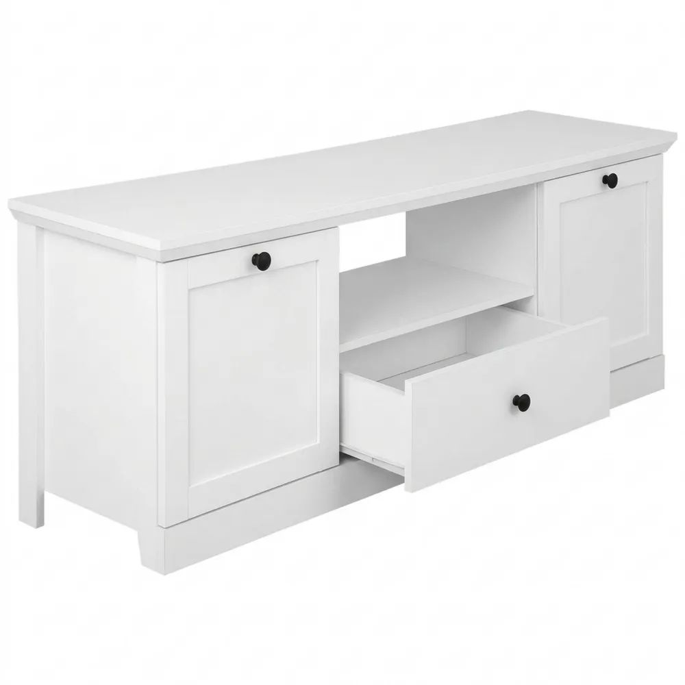 TV-Möbel mit Türen, Schublade und offenem Fach, Weiß, 139 x 49 x 41 cm
